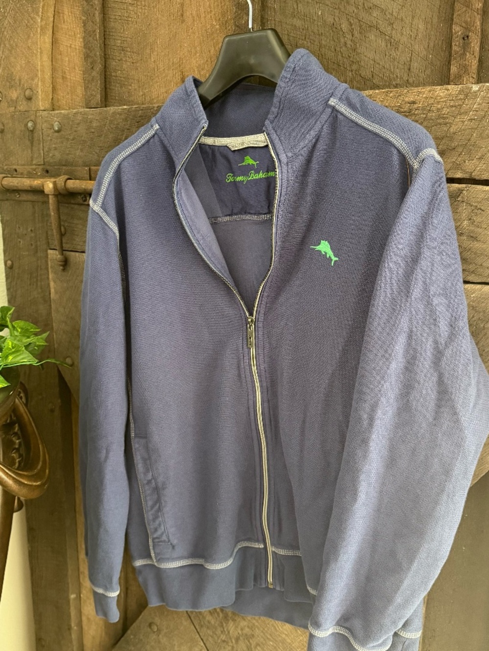 Tommy Bahama Blue Waffle Knit Full Zip Jacket - Men's Small